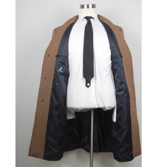 Nautica Mens Classic fit Overcoat Coat 42L Wool Beige Camel Solid E05718 - Picture 3 of 6